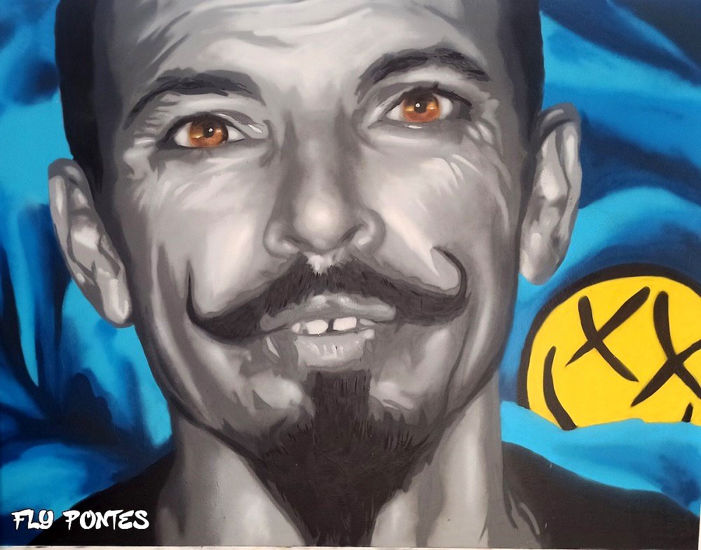 Retrato de grande formato (2,75m x 1,80m), homenagem a amigo. Em segundo plano, vê-se um Smiley com os olhos em X, uma referência directa à banda Nirvana. Obra que começou como estudo efémero no atelier.