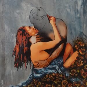 Obra em tela (90x80cm) que simboliza a transferência de vida pelo toque. A mulher tem cor e o homem é transparente (apenas com cor onde é tocado), sobre um fundo cinzento texturado. Técnica mista: Stencil e Spray.