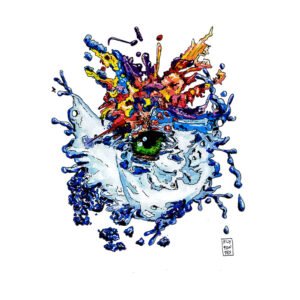 O 'Olho' é um estudo intenso de cor e foco, criado com a precisão vibrante dos Marcadores One4all. A obra apresenta um olho de tons verdes no centro, que funciona como ponto de ancoragem, contrastando com um universo abstracto e líquido à sua volta. 