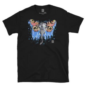 T-Shirt Manga Curta Unisex – Elefante Borboleta (Preta)